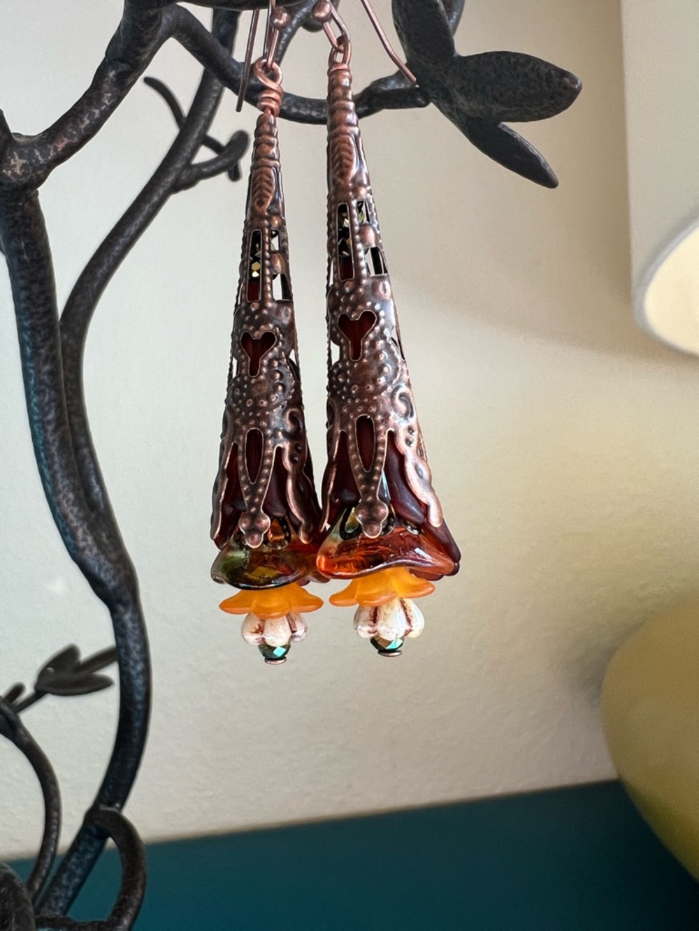 Hand crafted trumpet flower layered earrings
